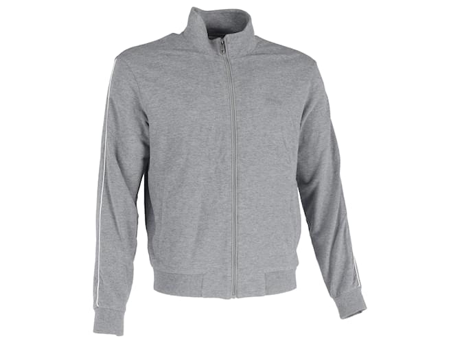 Giacca da track con zip in cotone grigio con logo ricamato Ermenegildo Zegna