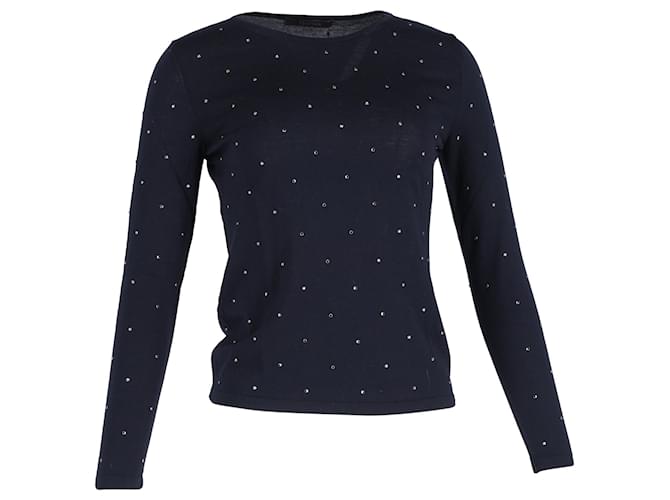 Maglione in lana blu navy decorato Max Mara Gardena