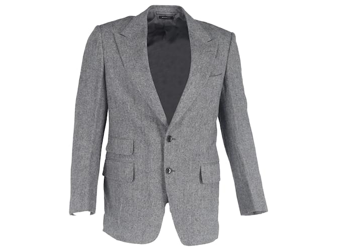 Blazer grigio in lana a spina di pesce di Tom Ford con tasche