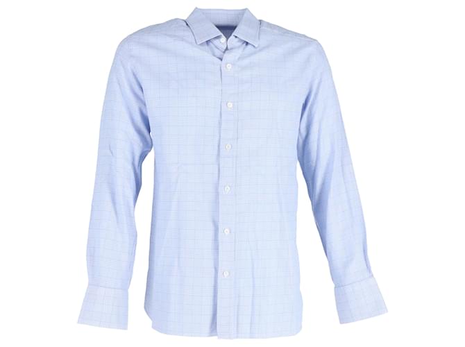 Camicia a maniche lunghe a quadri con bottoni Tom Ford in cotone blu Blu chiaro