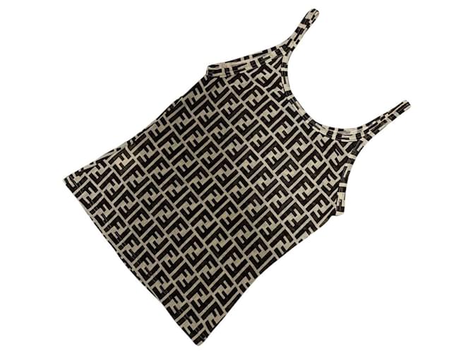 Top Fendi beige marrone con motivo monogramma Zucca