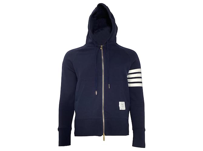 Felpa con zip 4-Bar Thom Browne in cotone blu navy