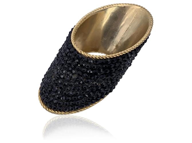 Gianfranco Ferré Bracciale dichiarativo in metallo dorato vintage con cristalli neri Nero