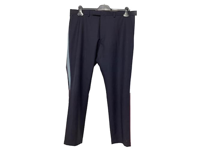 Valentino Garavani Pantaloni in lana blu navy con dettagli a righe Valentino