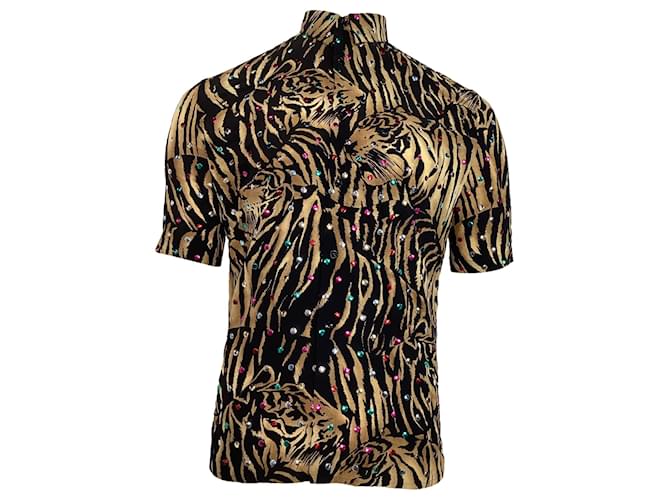 Camicia in seta multicolore con stampa tigre di Saint Laurent