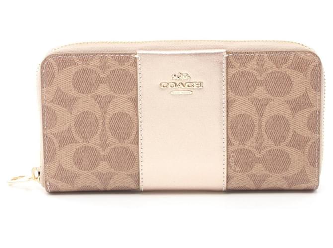 Portafoglio lungo con zip Coach Boxed Signature Marrone D'oro