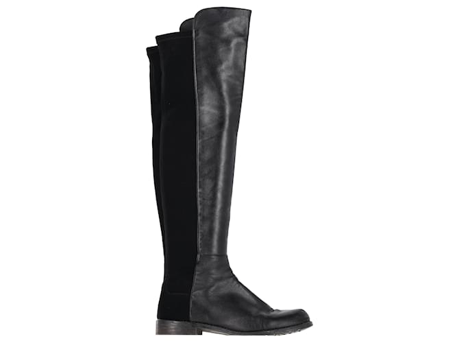 Stivali alti Stuart Weitzman 5050 in pelle di vitello nera e camoscio Nero