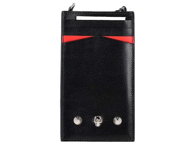 Supporto per telefono in pelle nera con teschio Alexander Mcqueen Nero