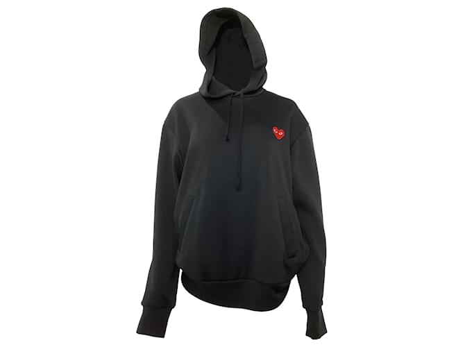 Comme Des Garcons Felpa con cappuccio in cotone nero con cuore ricamato Comme De Garçons Play