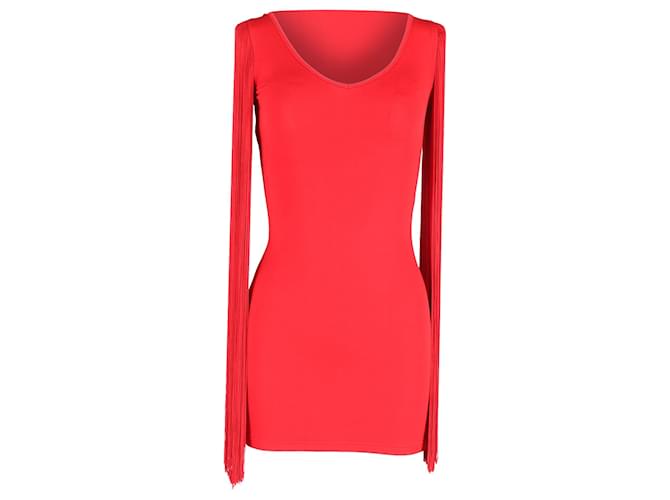 Abito mini con maniche a frange Moschino Couture in viscosa rossa Rosso