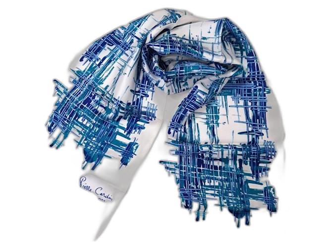 Sciarpa bianca e blu in seta Pierre Cardin Bianco