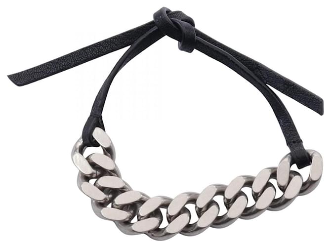 Yves Saint Laurent Bracciale in pelle con catena in acciaio inossidabile Saint Laurent Nero