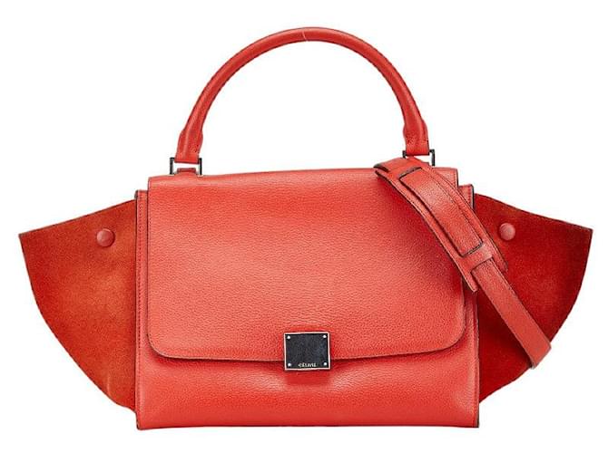 Céline Borsa 2 in 1 in pelle scamosciata Trapeze di Celine Rosso