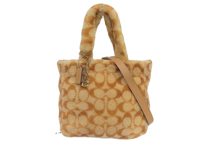 Borsa Tote in shearling con firma Coach Marrone chiaro