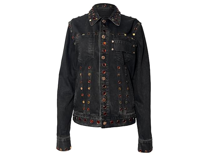 Giacca in denim nero di cotone impreziosita da gioielli Givenchy