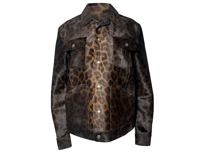 Giacca con bottoni in stampa leopardata Tom Ford con tasche in pelle di vitello marrone
