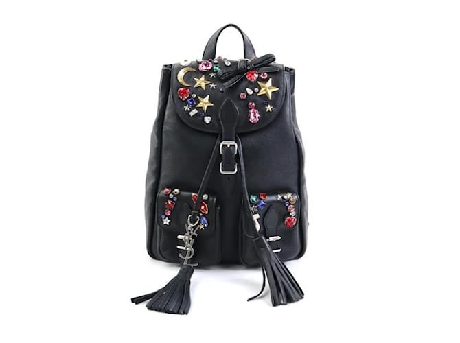 Zaino in pelle decorato Saint Laurent Nero Multicolore