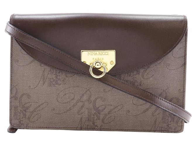 Autre Marque Borsa a spalla 2WAY in PVC pelle con logo Nina Ricci Marrone