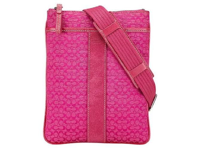 Borsa a spalla in pelle scamosciata Coach Signature Rosa