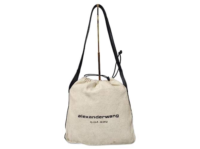 Borsa a spalla in tela Alexander Wang crema/nera Nero Crudo