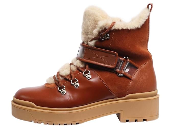 Valentino Stivali da combattimento in shearling marrone - taglia EU 38,5