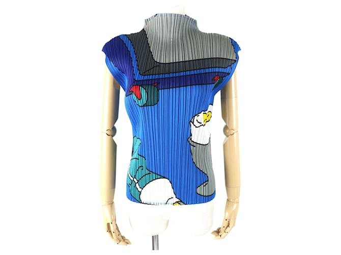 Top senza maniche Issey Miyake in poliestere blu