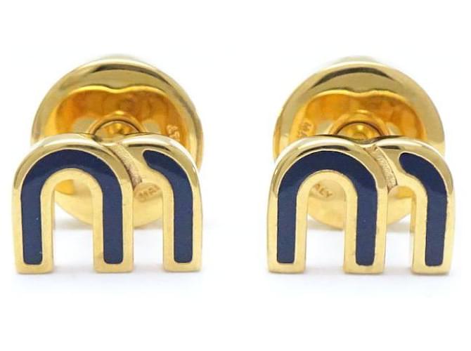 Orecchini con logo Miu Miu placcati in oro Blu