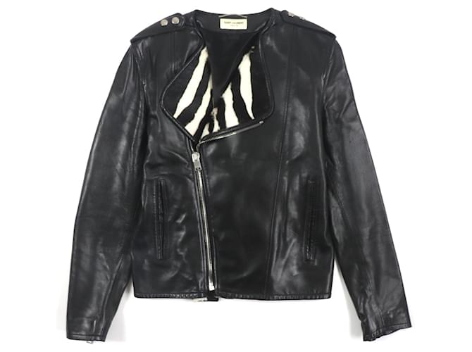 Yves Saint Laurent Giacca in pelle zebra doppia Riders Saint Laurent Nero