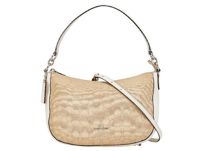 Borsa a mano 2 in 1 in tela e pelle Coach Signature Beige