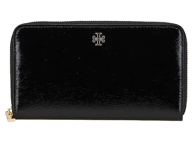 Portafoglio lungo in pelle lucida con hardware logo Tory Burch Nero