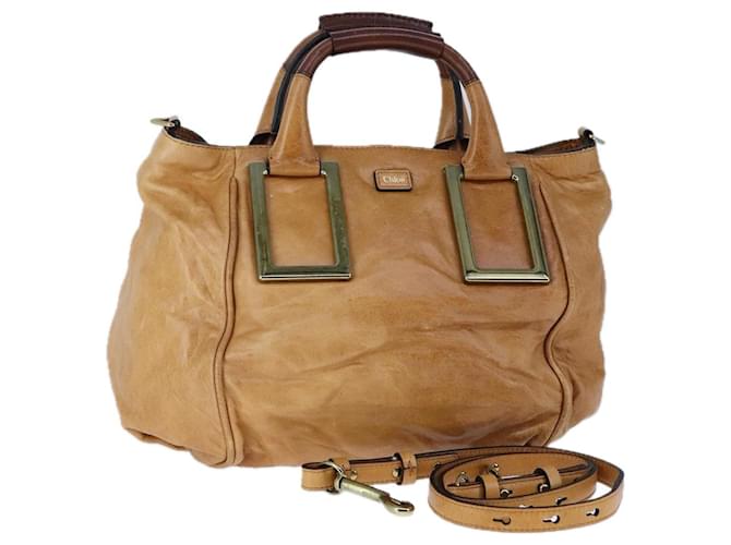 Borsa a mano in pelle Chloé Etel 2 vie marrone oro Auth bs21307 D'oro