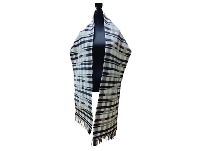 Sciarpa grande in tartan di lana con logo Balenciaga e frange Nero Bianco