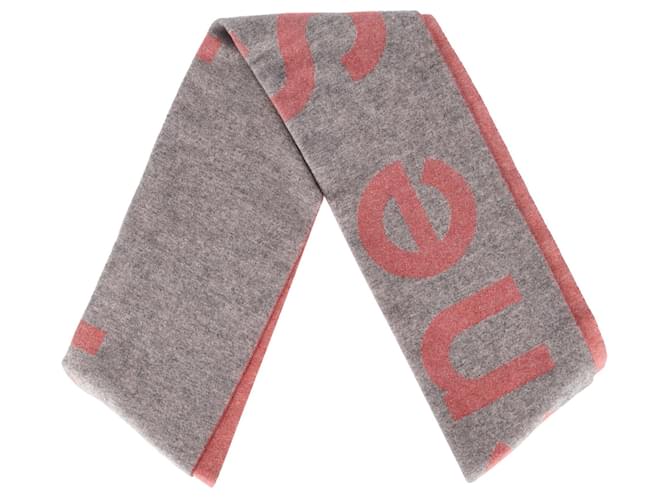 Sciarpa con logo Acne Studios in lana rosa e grigia Grigio