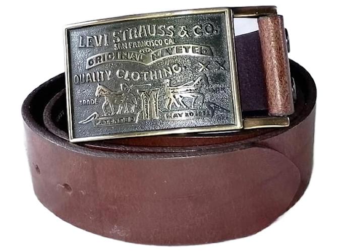 Levi's CINTURA IN PELLE DI VACCA MARRONE RIVESTITA LEVI STRAUSS & Co, FIBBIA IN METAL NERO