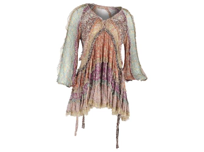 Abito mini a strati con stampa floreale Zimmermann Carnaby in seta multicolore