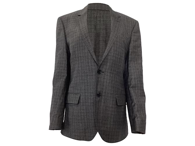 Blazer a quadri a un bottone in lana grigia di Boss by Hugo Boss Grigio