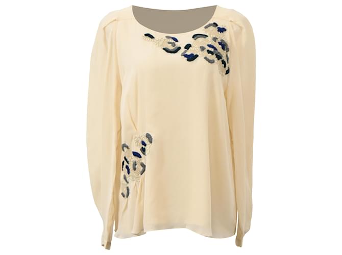 Blusa a maniche lunghe ricamata Vanessa Bruno in seta crema Bianco Crudo