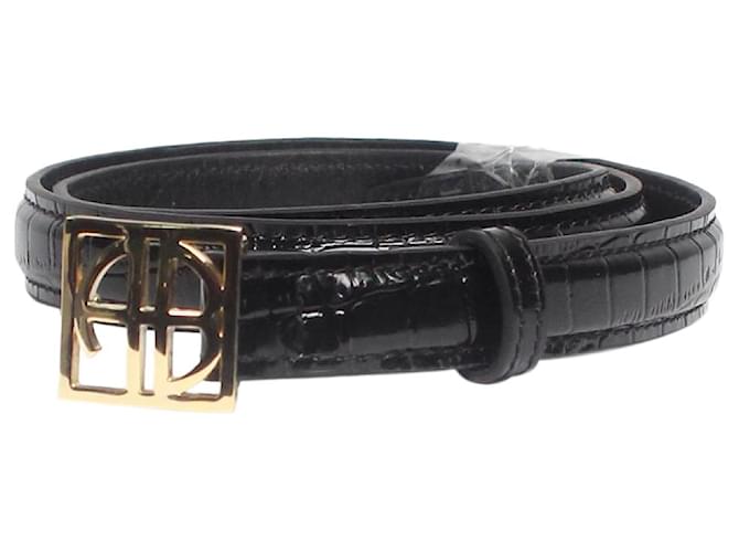 Anine Bing Cintura in vernice nera con stampa coccodrillo Nero