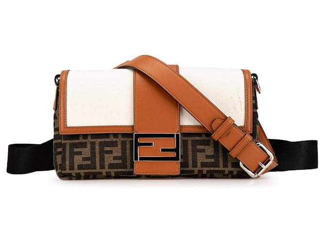 Baguette convertibile in tela e pelle Zucca marrone Fendi