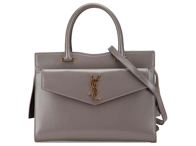 Borsa Uptown Monogram in pelle grigia media Saint Laurent Marrone