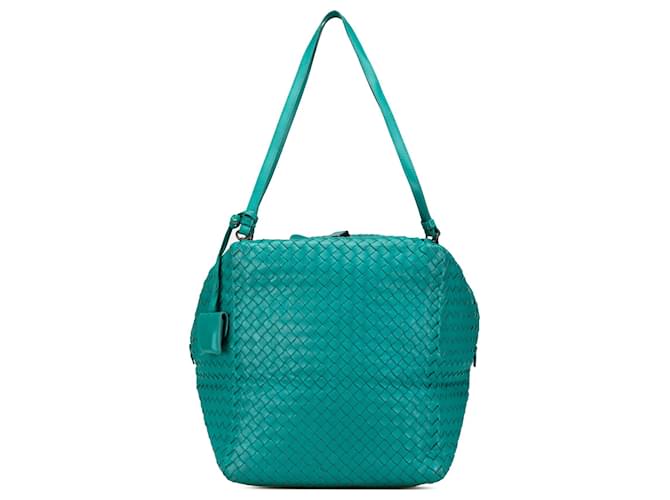 Borsa a spalla Cube Intrecciato in Nappa Blu di Bottega Veneta Turchese