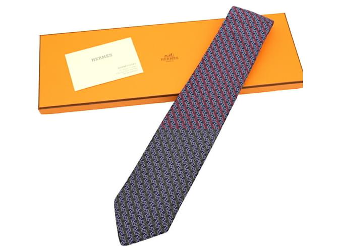 Cravatta in seta Chaine d'Ancre di Hermès Rosso Blu Blu navy