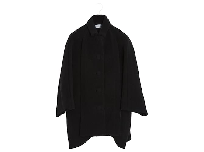Balenciaga 2018 Cappotto FR32 Nero Lana Collo Doppio cappotto oversized UK4 US2