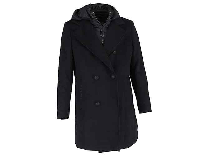 Cappotto doppiopetto con cappuccio in lana nera di Balmain Nero