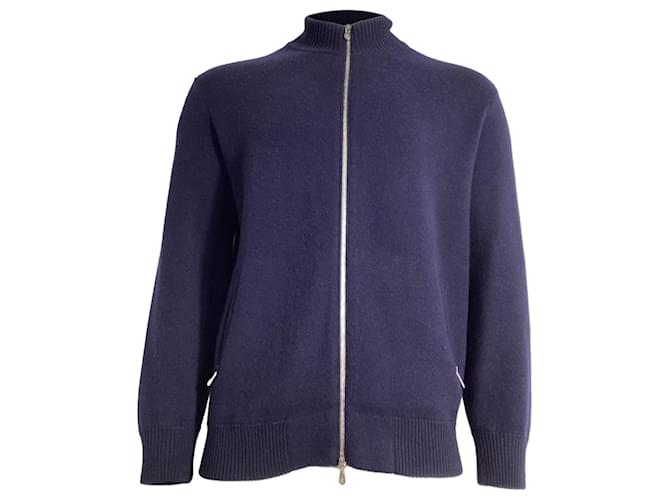 Maglione con collo alto e zip Brunello Cucinelli in lana vergine blu navy