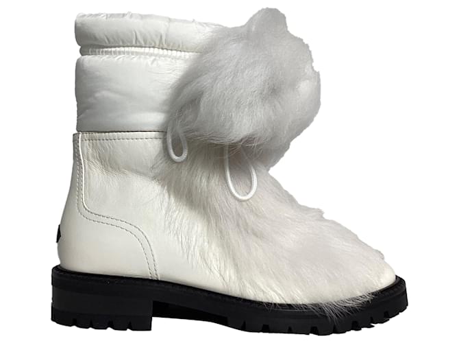 Stivaletti in pelle bianca con bordo in pelliccia Jimmy Choo Bianco Crudo