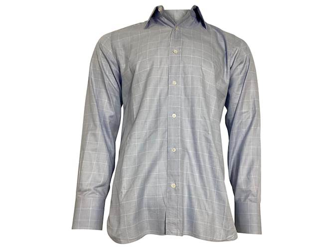 Camicia a maniche lunghe a quadri Tom Ford in cotone blu Blu chiaro