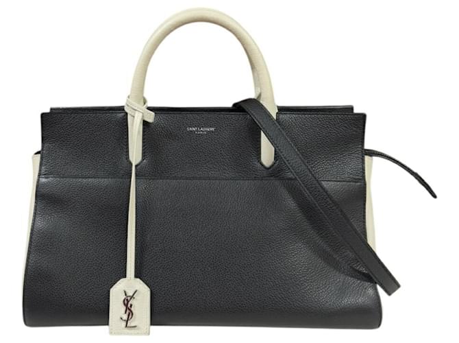 Borsa a Spalla Saint Laurent Cabas Rive Gauche Nero Bianco