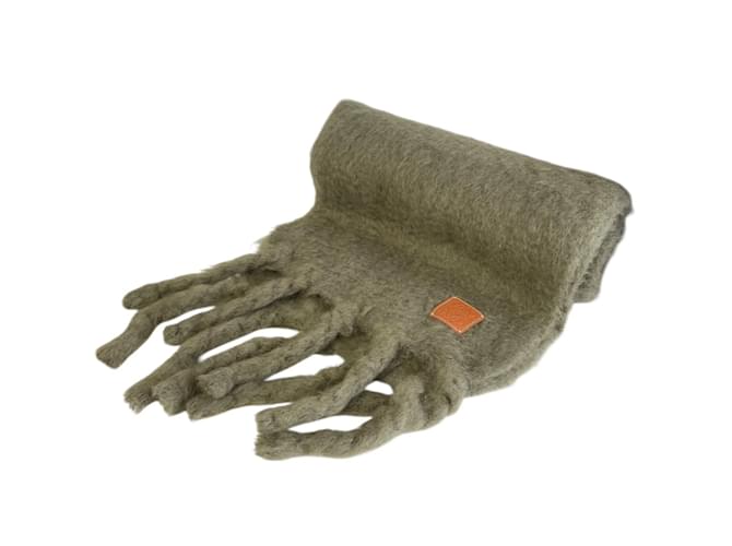 Sciarpa in misto mohair e lana con patch in pelle Loewe Anagram Cachi