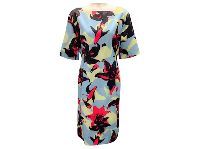 Abito midi stampato multicolore azzurro chiaro di Dries van Noten Blu